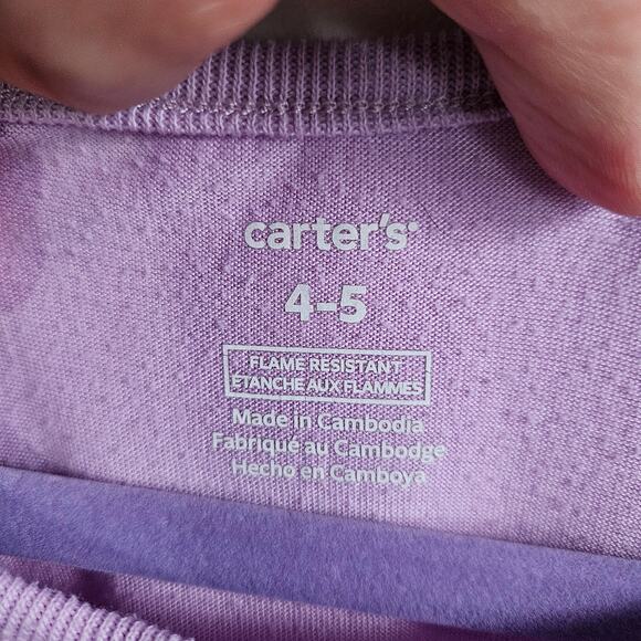 Carters Girl's 4-5 Ruffle Sleeve Mermaid Pajama Nightie Purple Nightgown - Picture 5 of 5